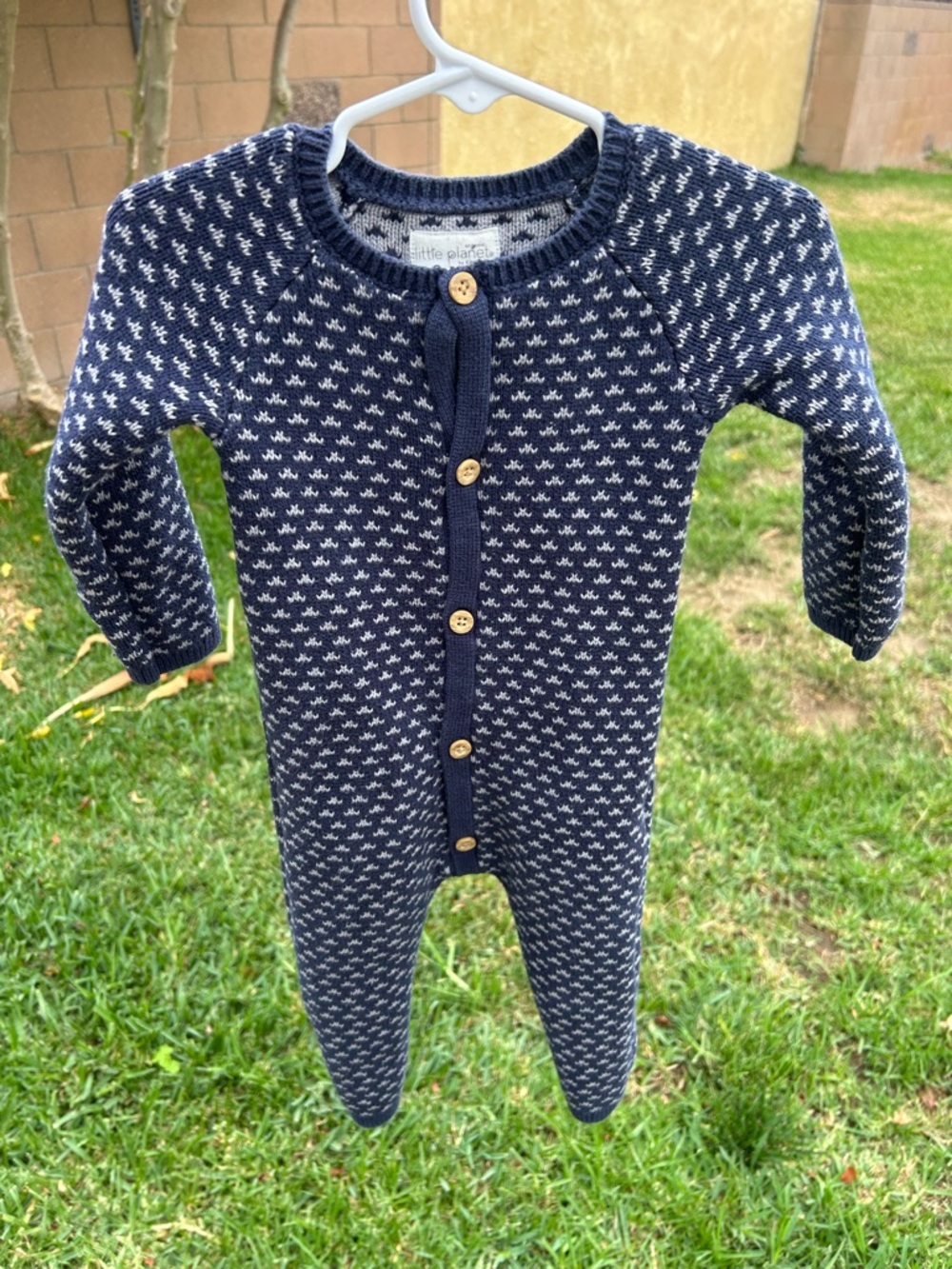 Little Planet Navy Knit Baby Footed One-Piece